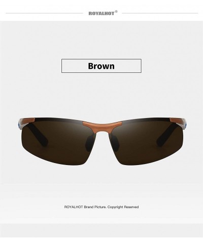 Sport Mens Polarized Rectangle Sunglasses for Sporting Al-Mg Frame Driving Shades - Brown - CI18AXA2QAX $15.29