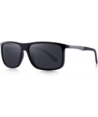 Rectangular Polarized Square Sunglasses for Men Sports Aluminum Legs O8132 - Black - CE18INWCYZ3 $33.49