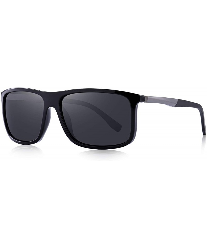 Rectangular Polarized Square Sunglasses for Men Sports Aluminum Legs O8132 - Black - CE18INWCYZ3 $14.47