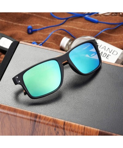 Wayfarer Sunglasses For Men With Polarized Lens Handmade Bamboo Sunglasses For Men&Women - P Green 1 - CK18ROYLW2O $17.73