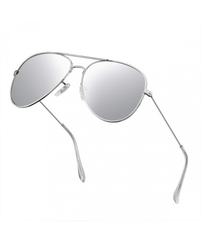 Oversized Polarized Aviator Sunglasses for Men/Women Metal Mens Sunglasses Driving Sun Glasses - Silver Lens/Silver Frame - C...