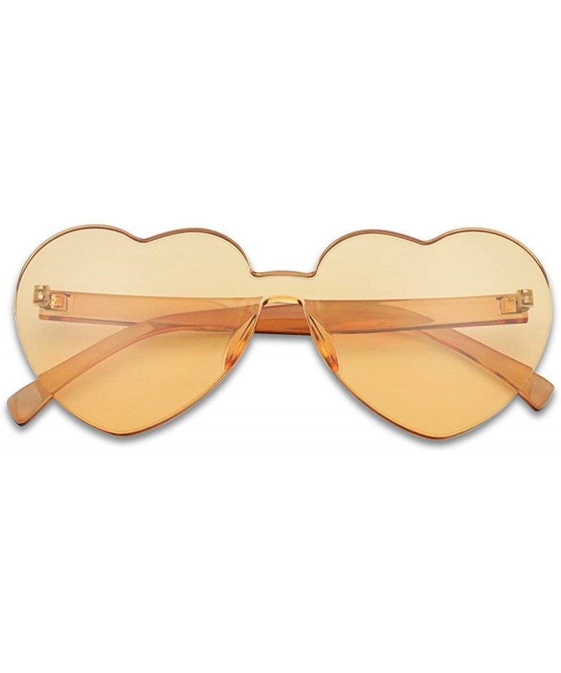 Round Overisized Novelty Transparent Once Piece Colorful Heart Shape Sunglasses - Soft Orange - C8180L8N3WN $8.51