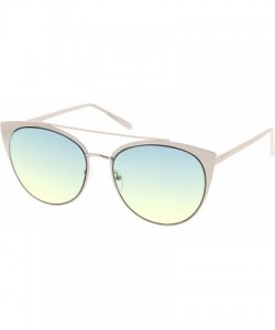 Round Women's Oversize Metal Crossbar Colored Flat Lens Cat Eye Sunglasses 61mm - Shiny Silver / Green-yellow - C417YUX6U2S $...