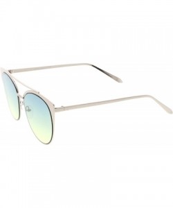 Round Women's Oversize Metal Crossbar Colored Flat Lens Cat Eye Sunglasses 61mm - Shiny Silver / Green-yellow - C417YUX6U2S $...