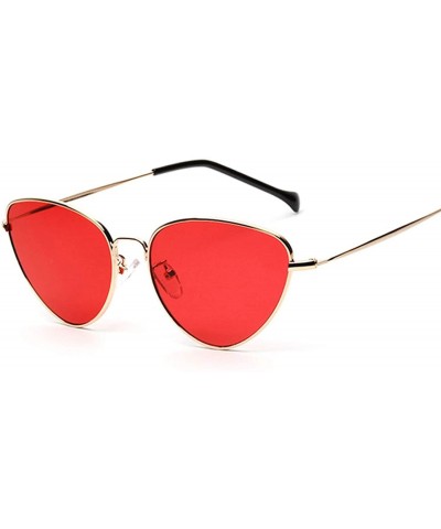 Oversized Retro Cat Eye Sunglasses Women Yellow Red Lens Sun glasses Sunglass for women Vintage Metal Eyewear - Blackgold - C...