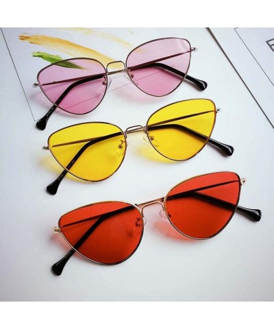 Oversized Retro Cat Eye Sunglasses Women Yellow Red Lens Sun glasses Sunglass for women Vintage Metal Eyewear - Blackgold - C...