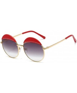 Round Women Leather Round Sunglasses Sun Glasses For Female Men Trend Brown Sunglasses - C3 Red Grey - C119037RYS9 $14.97