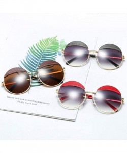 Round Women Leather Round Sunglasses Sun Glasses For Female Men Trend Brown Sunglasses - C3 Red Grey - C119037RYS9 $14.97