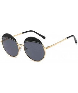 Round Women Leather Round Sunglasses Sun Glasses For Female Men Trend Brown Sunglasses - C3 Red Grey - C119037RYS9 $14.97