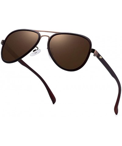 Goggle Classic Aviator Mirrored Flat Lens Sunglasses Metal Frame For Men - Brown - CL18WCSE4UZ $21.11