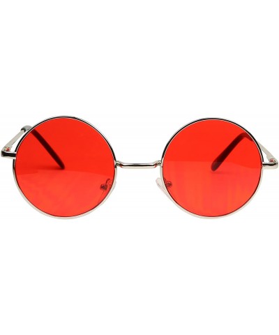 Round Retro John Lennon Style Sunglasses Round Red Tint Color Groovy Hippy Wire Circle Teashades - Silver Frame - CI18CAE4ERL...