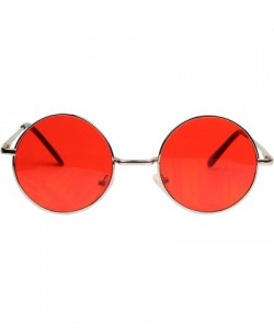 Round Retro John Lennon Style Sunglasses Round Red Tint Color Groovy Hippy Wire Circle Teashades - Silver Frame - CI18CAE4ERL...