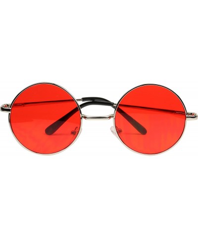 Round Retro John Lennon Style Sunglasses Round Red Tint Color Groovy Hippy Wire Circle Teashades - Silver Frame - CI18CAE4ERL...