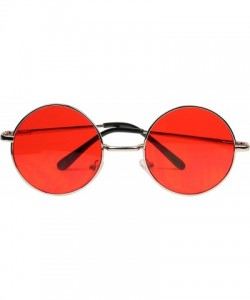 Round Retro John Lennon Style Sunglasses Round Red Tint Color Groovy Hippy Wire Circle Teashades - Silver Frame - CI18CAE4ERL...