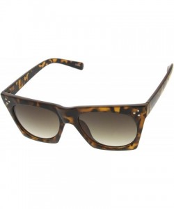 Square Mod Fashion Angular Riveted Horn Rimmed Sunglasses (Tortoise Grey-Fade) - CZ11GT19ZSJ $11.49