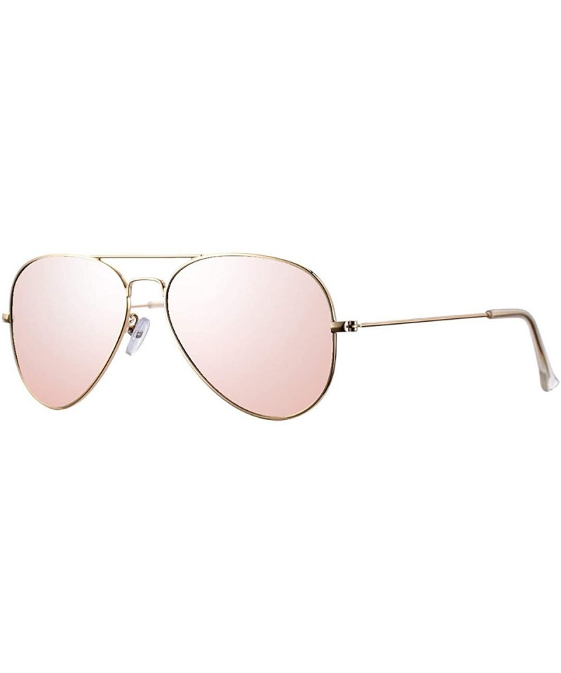 Aviator Classic Polarized Aviator Sunglasses for Men Women - 100% UV Protection - A01 Gold Frame/Pink Mirrored - CQ18KS5ZIA7 ...