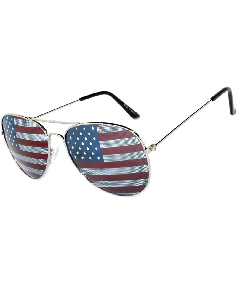 Aviator Classic American Flag Lens Metal Frame UV Protection OWL. - Silver_frame - CR11RZCN299 $9.54