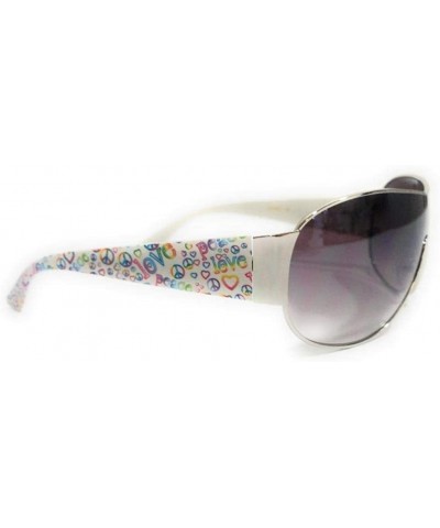 Aviator Peace Hippy Womens Fashion Ladies Sunglasses Aviators - Peace Heart White 1 - CD18IMDX9IW $10.83