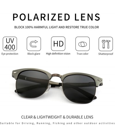 Wayfarer Classic Half Frame Retro Sunglasses with Polarized Lens - Gunmetal Metal Frame Gray Lens - CG12L8GFW4Z $15.98