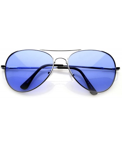 Aviator Aviator Fashion Sunglasses Silver Frame Blue Lens for Men and Women - CO111LZG847 $9.57