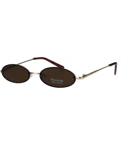 Oval Small Skinny Sunglasses Oval Rims Behind Lens Womens Fashion UV 400 - Gold (Brown) - CB18SA0MRSG $19.34