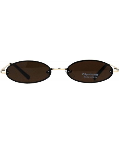 Oval Small Skinny Sunglasses Oval Rims Behind Lens Womens Fashion UV 400 - Gold (Brown) - CB18SA0MRSG $12.55