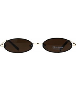 Oval Small Skinny Sunglasses Oval Rims Behind Lens Womens Fashion UV 400 - Gold (Brown) - CB18SA0MRSG $12.55