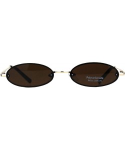 Oval Small Skinny Sunglasses Oval Rims Behind Lens Womens Fashion UV 400 - Gold (Brown) - CB18SA0MRSG $12.55