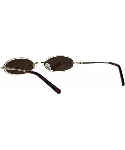 Oval Small Skinny Sunglasses Oval Rims Behind Lens Womens Fashion UV 400 - Gold (Brown) - CB18SA0MRSG $12.55