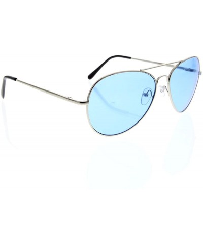 Aviator Premium Color Lens Aviator Glasses Fashion Sunglasses Chrome Frame - Blue - CB11C3D12TH $8.08