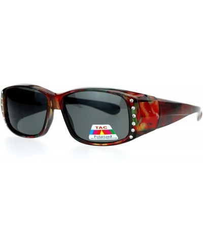 Rectangular Rhinestone Womens Floral Fitover OTG 57mm Sunglasses - Red Flower - C712BWPGDRH $16.74