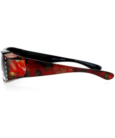 Rectangular Rhinestone Womens Floral Fitover OTG 57mm Sunglasses - Red Flower - C712BWPGDRH $16.74