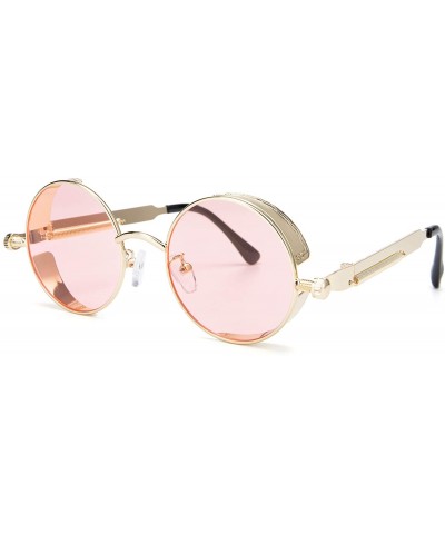 Round Vintage Metal Round Sunglasses UV Protection for Men Women - Pink Lens - CD196R0M7AI $19.63