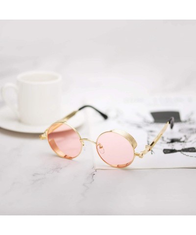 Round Vintage Metal Round Sunglasses UV Protection for Men Women - Pink Lens - CD196R0M7AI $10.45