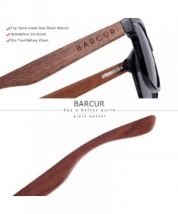 Rectangular Walnut Wood Polarized Sunglasses for Men Women with Bamboo Tube or Black Box - CQ194UAW54G $22.84