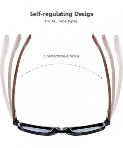 Rectangular Walnut Wood Polarized Sunglasses for Men Women with Bamboo Tube or Black Box - CQ194UAW54G $22.84