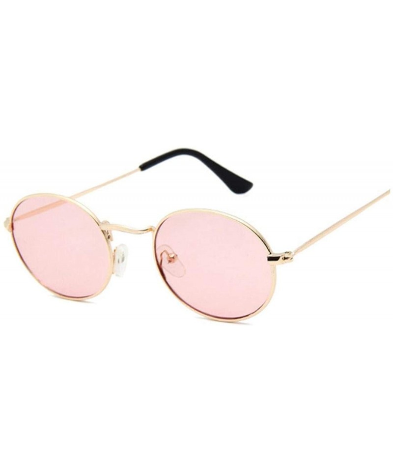 Round Retro Round Pink Sunglasses Women Brand Designer Sun Glasses Alloy Mirror Female Oculos De Sol Brown - Goldpink - CH197...