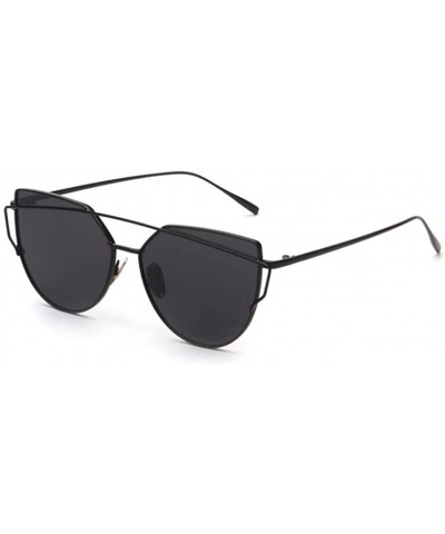 Cat Eye Women Sunglasses Cat Eye-Twin-Beams Metal Frame Mirror Sunglasses Eyewear - Black - CI18ERNYCNQ $19.04