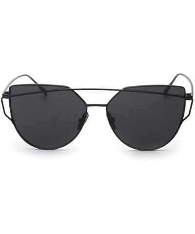 Cat Eye Women Sunglasses Cat Eye-Twin-Beams Metal Frame Mirror Sunglasses Eyewear - Black - CI18ERNYCNQ $6.72