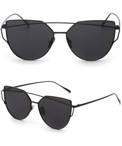 Cat Eye Women Sunglasses Cat Eye-Twin-Beams Metal Frame Mirror Sunglasses Eyewear - Black - CI18ERNYCNQ $6.72