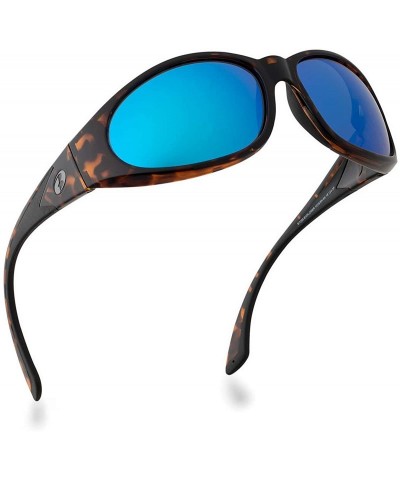 Oversized Sunglasses for Men & Women - Polarized glass lens - Color Mirrored Scratch Proof - Tortoise/Blue Mirrored - CU1967U...