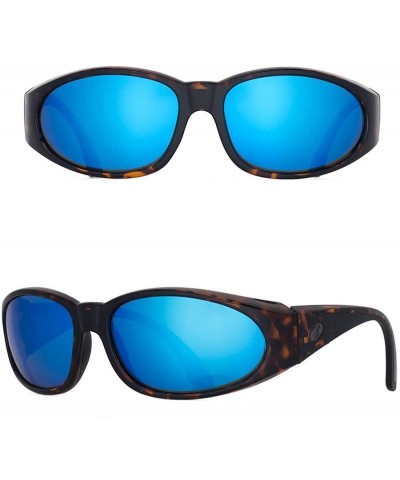 Oversized Sunglasses for Men & Women - Polarized glass lens - Color Mirrored Scratch Proof - Tortoise/Blue Mirrored - CU1967U...