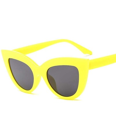 Oversized New Cat Eye Women Sunglasses Tinted Color Lens Men Vintage Shaped Sun Champagne - Yellow - CA18YKU4CO0 $17.52