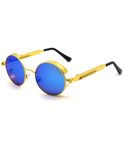 Round Round Steampunk Sunglasses for Women Men Vintage Retro Circle Metal Frame Eyewear Shades - CT1972ALMCN $16.25