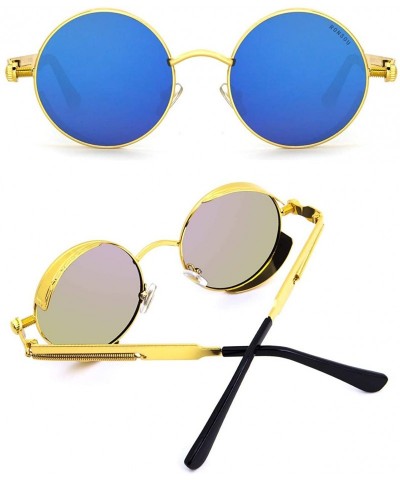 Round Round Steampunk Sunglasses for Women Men Vintage Retro Circle Metal Frame Eyewear Shades - CT1972ALMCN $16.25