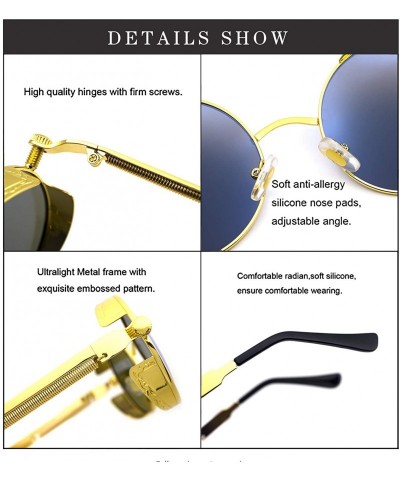 Round Round Steampunk Sunglasses for Women Men Vintage Retro Circle Metal Frame Eyewear Shades - CT1972ALMCN $16.25