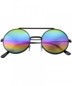 Round Vintage Steam Punk Round Flip Up Sunglasses for Men and Women Retro Metal Frame - Rbw-rainbow Lens-black Frame - CA18OD...