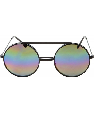 Round Vintage Steam Punk Round Flip Up Sunglasses for Men and Women Retro Metal Frame - Rbw-rainbow Lens-black Frame - CA18OD...