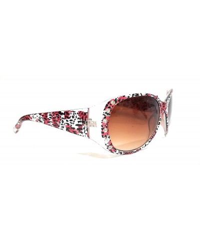 Rectangular Western Ladies Rhinestone Bling Shade Sunglasses + Case - Leopard Cheetah Rust Brown - CE190ZW2GNL $15.58