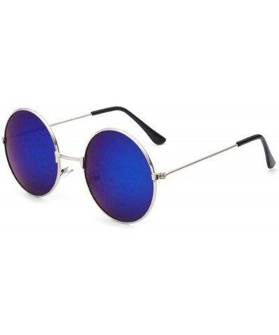 Aviator 2019 Women Men Sunglasses Round Metal Frame Brand Designer Mirrored Blue - Blue - CU18YR27MUL $19.97
